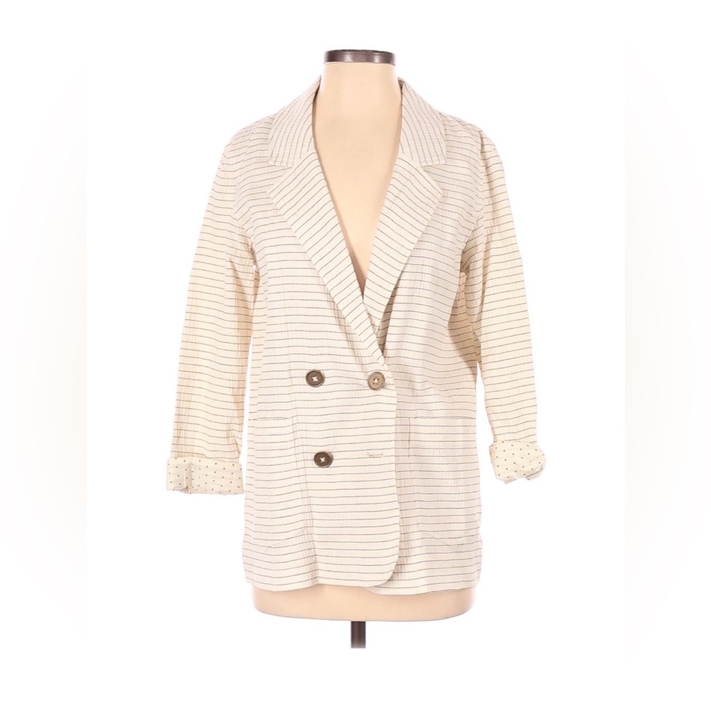 Anthropologie double breasted casual white striped blazer x-small